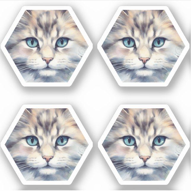 Sticker Chat avec des yeux bleus hexagone (Devant)