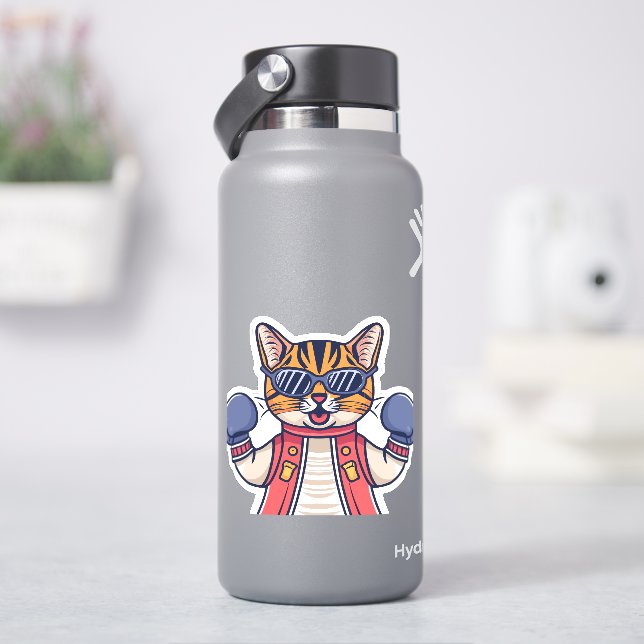 Sticker Chat avec gants de boxe (HydroFlask)