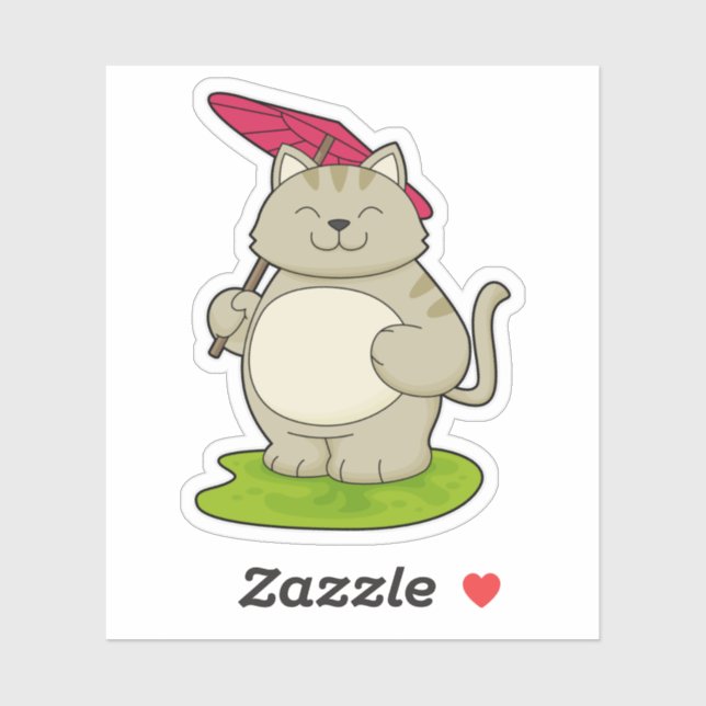 Sticker Chat avec parapluie (Feuille)