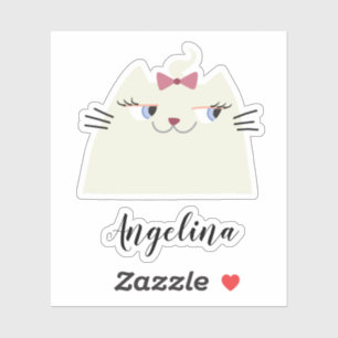 Sticker Chat blanc Kawaii rose