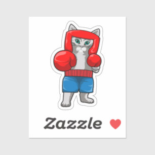 Sticker Chat Boxe avec gants de boxe