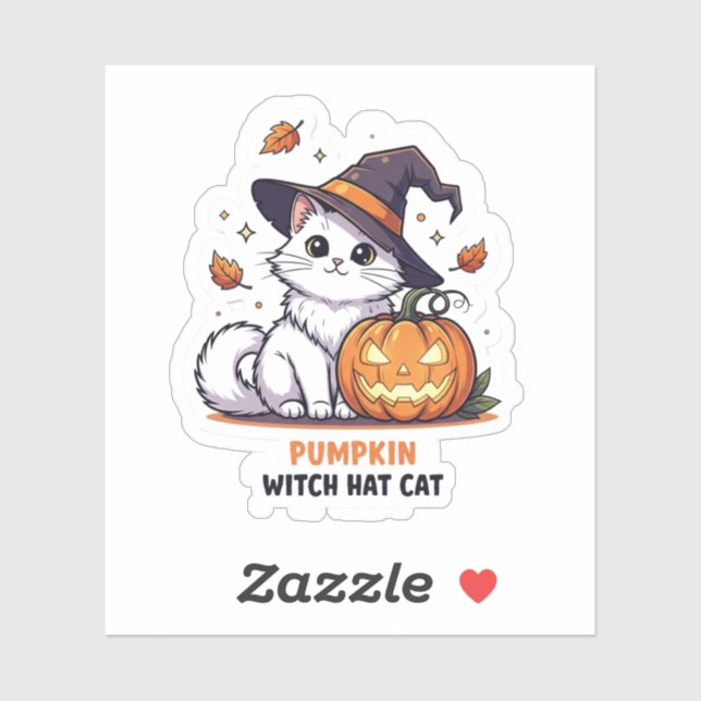 Sticker Chat Casquette sorcière citrouille - Jolie Hallowe (Feuille)