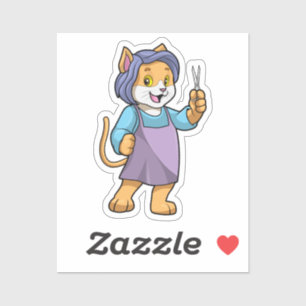 Sticker Chat coiffeur avec ciseaux