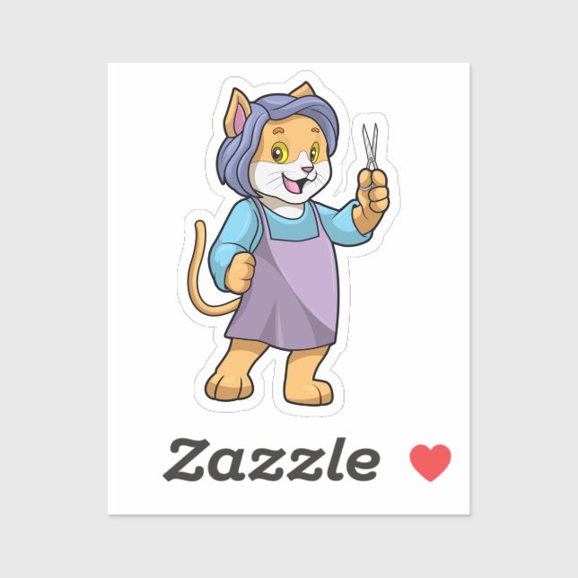 Sticker Chat coiffeur avec ciseaux (Feuille)