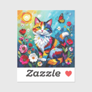 Sticker Chat coloré et papillon  