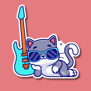 Sticker Chat cool avec guitare électrique étanche
