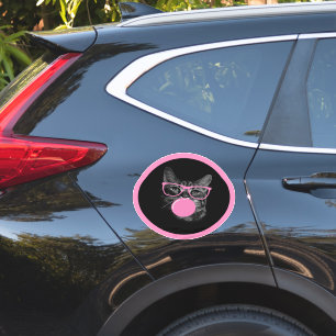 Sticker Chat cool avec lunettes roses et gomme à bulles
