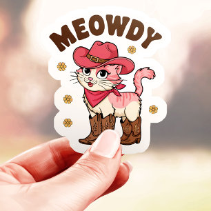 Sticker Chat Cowgirl Meowdy en Vinyle
