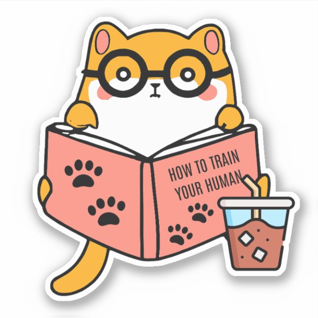 Sticker Chat Cute Kawaii lisant un livre (Devant)
