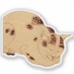 Sticker Chat de couchage antique Bois japonais Ukiyo-e