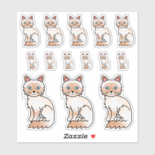 Sticker Chat de dessin animé mignon Birman/Ragdoll au pela