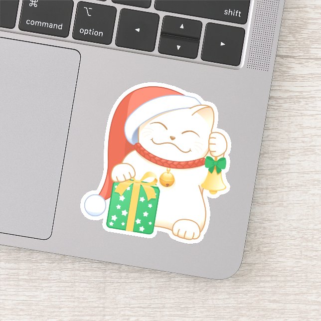 Sticker Chat de Noël blanc dans un Casquette rouge (Détail)