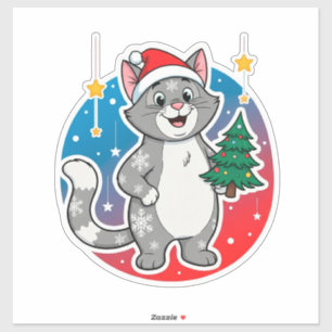 Sticker Chat de Noël joyeux thème de vacances d'hiver
