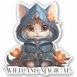 Sticker Chat de sorcellerie élémentaire - "sauvage et magi