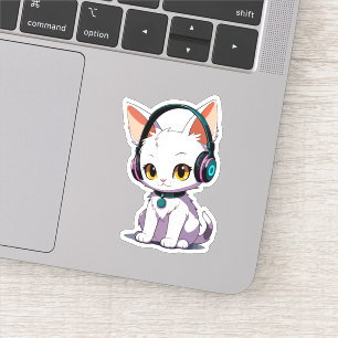 Sticker Chat de Style Portant des Écouteurs