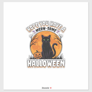 Sticker Chat d'Halloween Meow-Some Dessin de Gravure Vinta