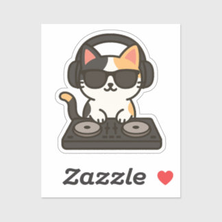 Sticker Chat DJ Calico mixant des morceaux