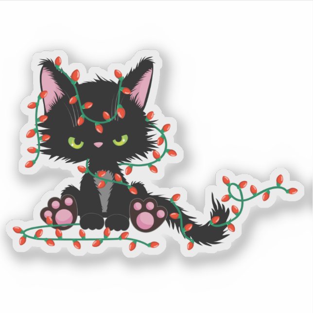 Sticker Chat drôle avec ornements de Noël (Devant)