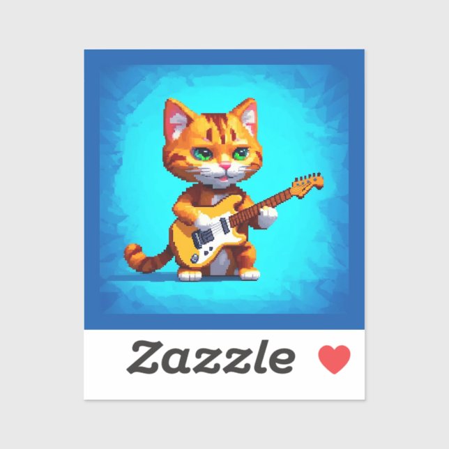 Sticker Chat drôle Jouer de la guitare (Feuille)