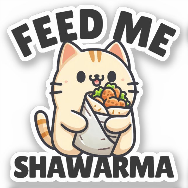 Sticker Chat Drôle Manger Shawarma Envelopper Me Nourrir S (Recto)
