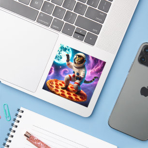 Sticker Chat Drôle Voler Une Pizza Astronaut Kitty Space
