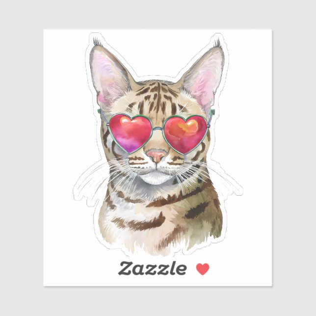 Sticker Chat du Bengale cool dans les nuances de coeur (Feuille)