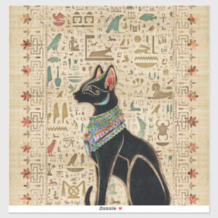 Sticker Chat égyptien - Bastet sur le papyrus