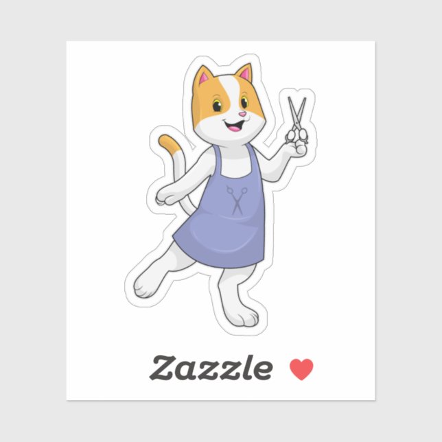 Sticker Chat en coiffeur avec ciseaux (Feuille)