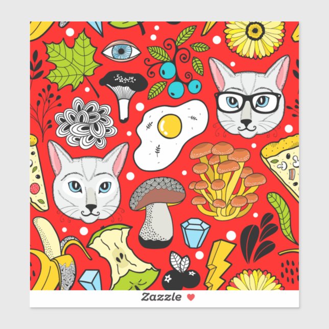 Sticker Chat et oeuf sur le rouge (Feuille)