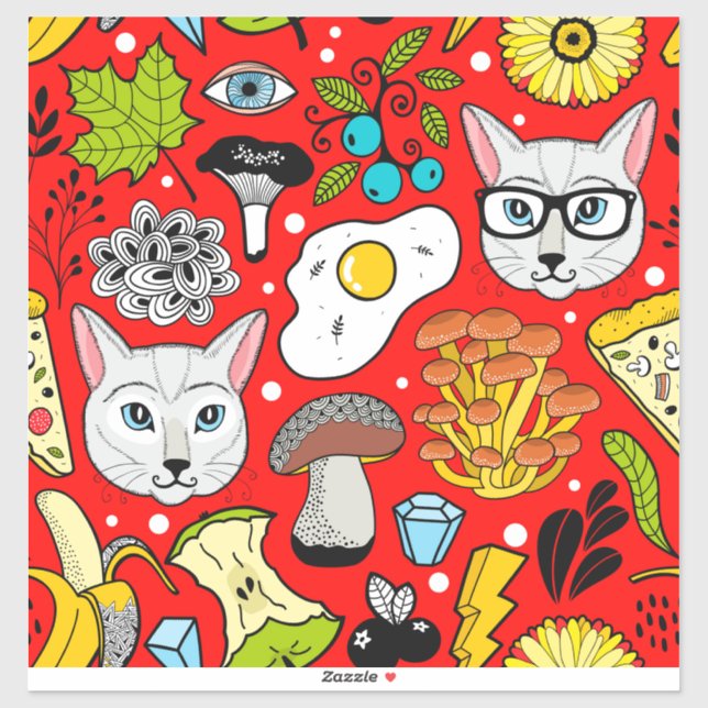 Sticker Chat et oeuf sur le rouge (Feuille)
