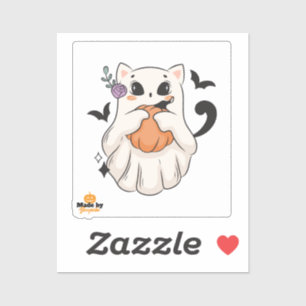 Sticker Chat Fantôme mignon avec Citrouille Éffrayant Ha