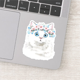 Sticker Chat floral blanc doux