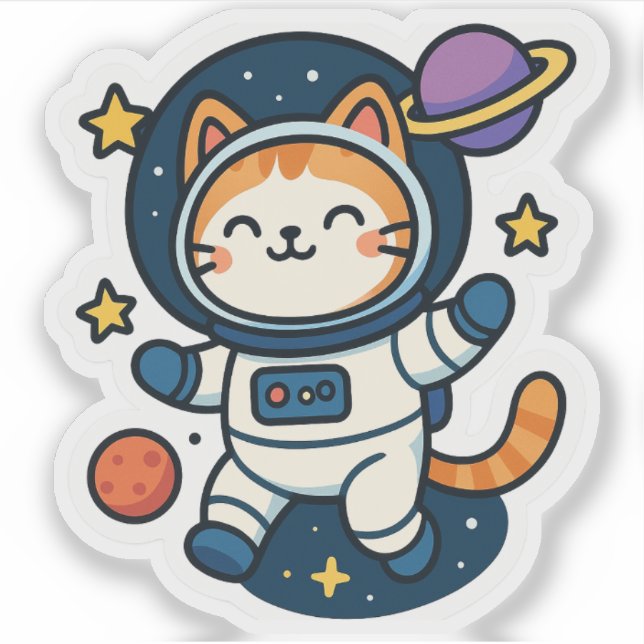 Sticker Chat flottant dans l'espace de l'astronaute Kawaii (Devant)