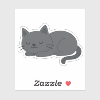 Sticker Chat Gris Endormi Paisiblement – Art Félin Minimal