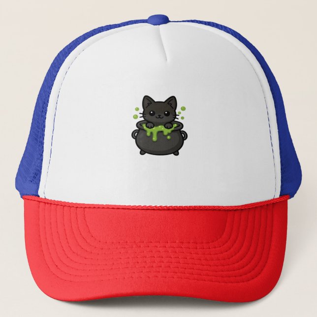 Sticker Chat Halloween mignonne - Casquette sorciè (Devant)
