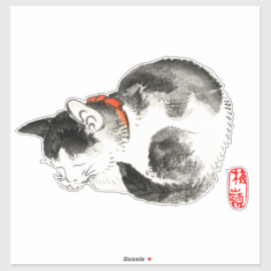 Sticker Chat japonais couché noir et blanc