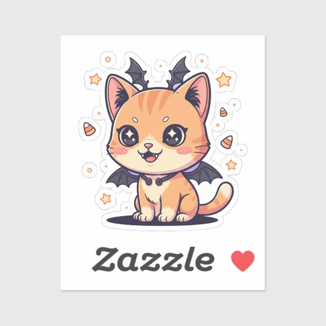 Sticker Chat Kawaii éffrayant - Costume maman mignonne ou  (Feuille)