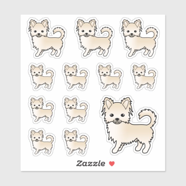 Sticker Chat long en crème Chihuahua Cute Dogon de dessin (Feuille)