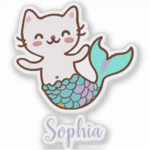 Sticker Chat Mermaid mignon fille Script Meowmaid Purrmaid