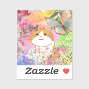 Sticker chat mignon en fleur moderne