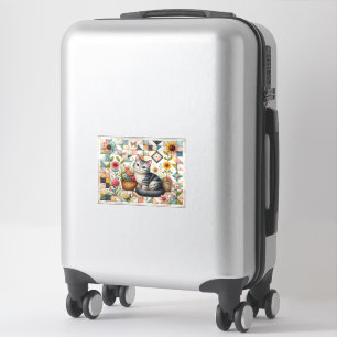 Sticker Chat mignon sur courtepoint florale Cottagecore