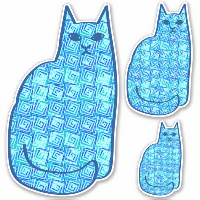 Sticker Chat moderne, turquoise et marine du milieu du siè (Devant)