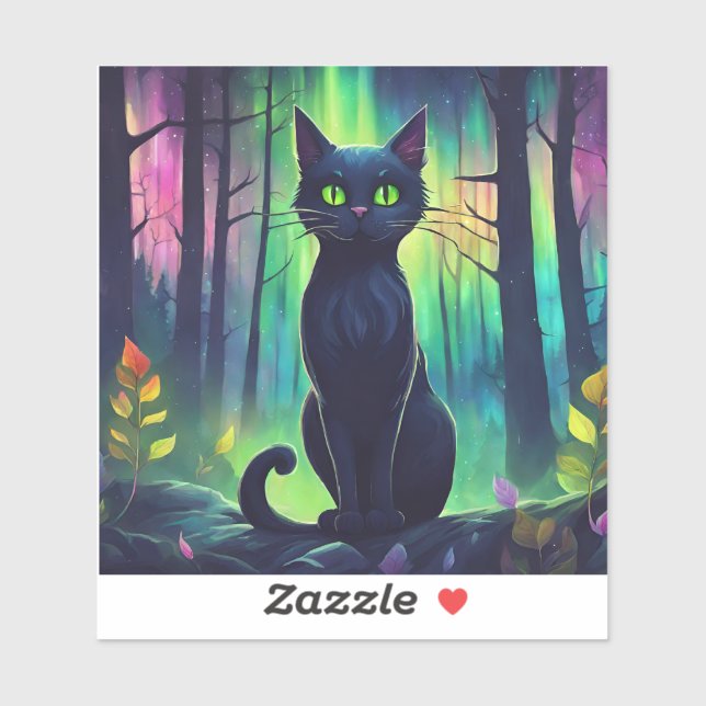 Sticker Chat mystique des aurores boréales (Feuille)