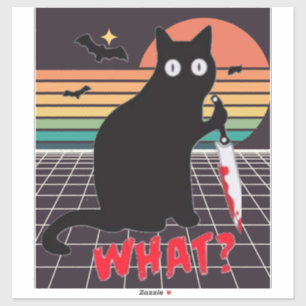 Sticker Chat noir avec couteau