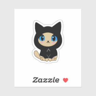 Sticker Chat noir bleu-oré sur Arrière - plan bleu