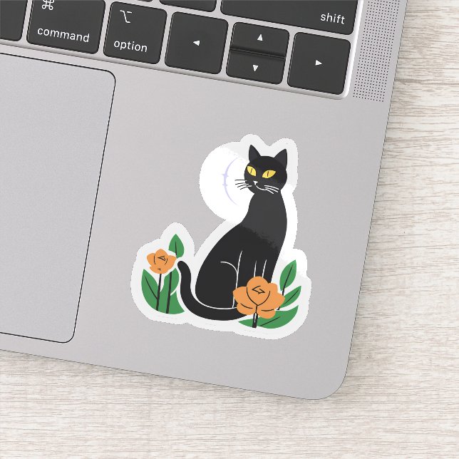 Sticker Chat Noir | Chat floral mou (Détail)