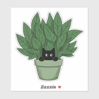 Sticker Chat noir dans Vase Plante