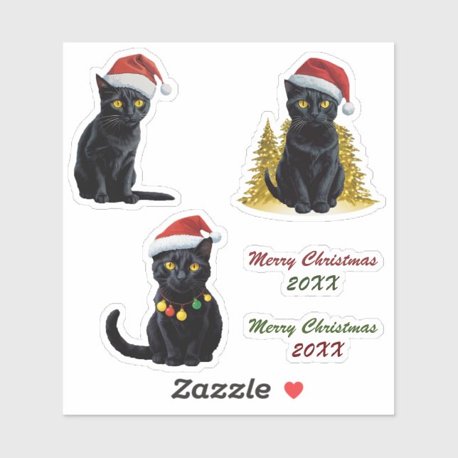 Sticker Chat Noir de Noël mignon à Santa Hat Custom (Feuille)