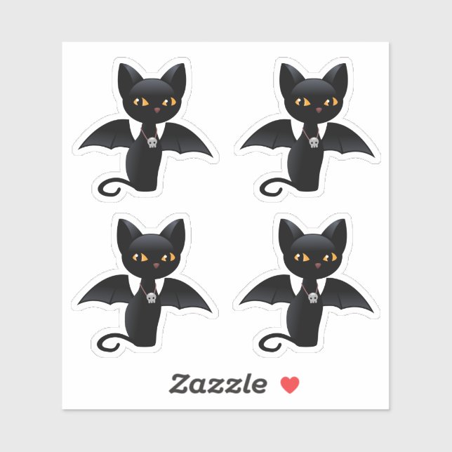 Sticker Chat noir d'Halloween avec ailes, Ensemble de 4 (Feuille)