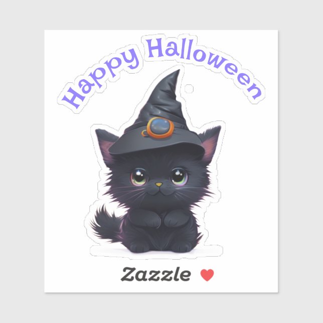 Sticker Chat noir d'Halloween blanc mignon (Feuille)